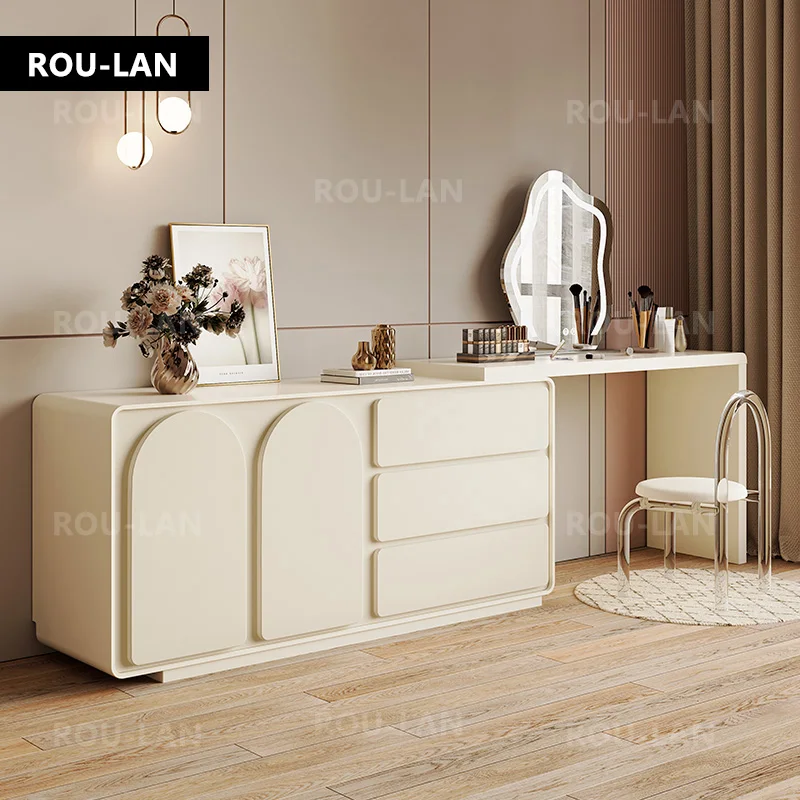 طاولة تزيين حديثة وبسيطة تلسكوبية مع خزانة تخزين ومرآة مكياج وأثاث غرفة النوم