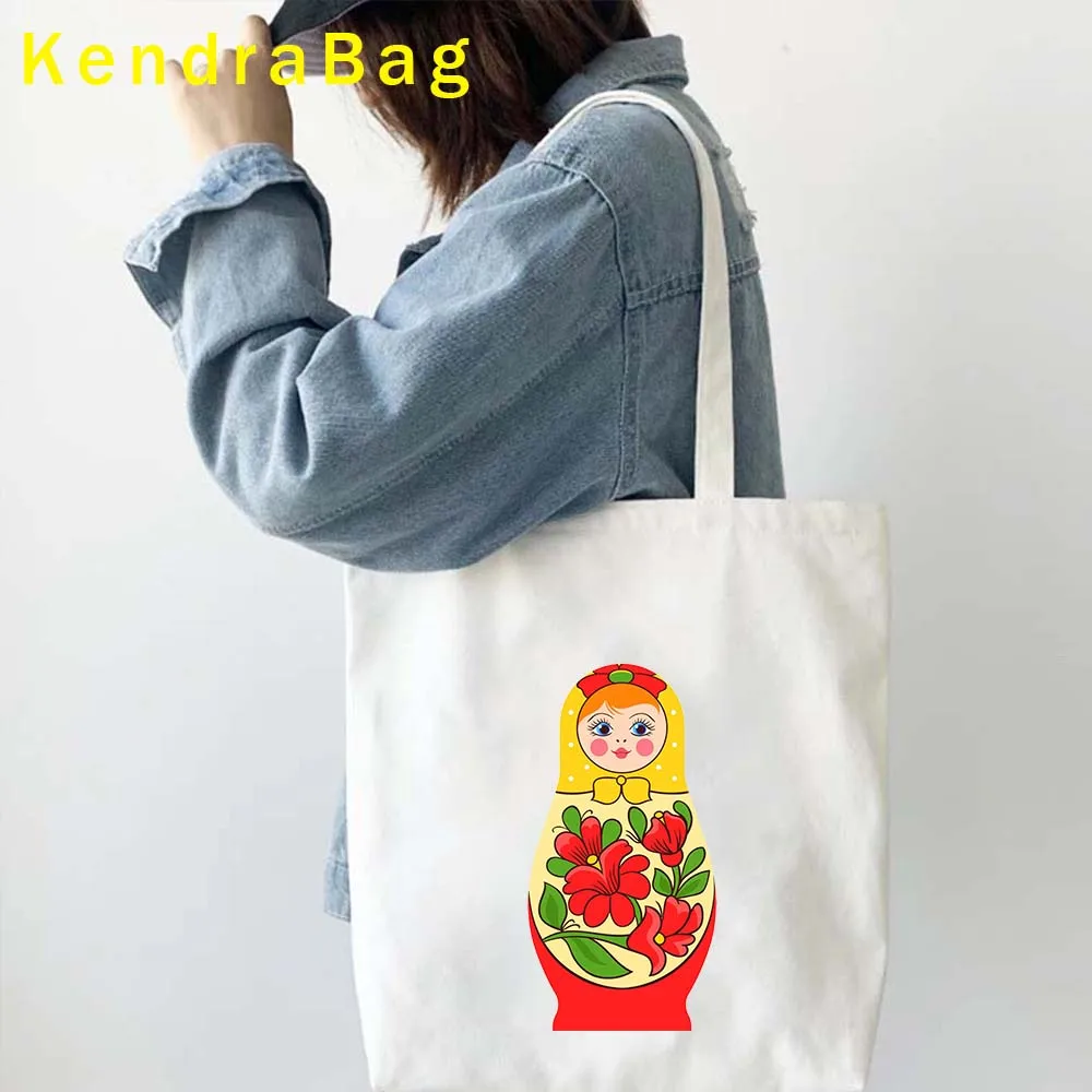 Matrioska Russian Doll Moscow kremake Russia Khohloma Art Shoulder Canvas Tote Bag Harajuku Shopping Cotton Eco Shopper Handbag