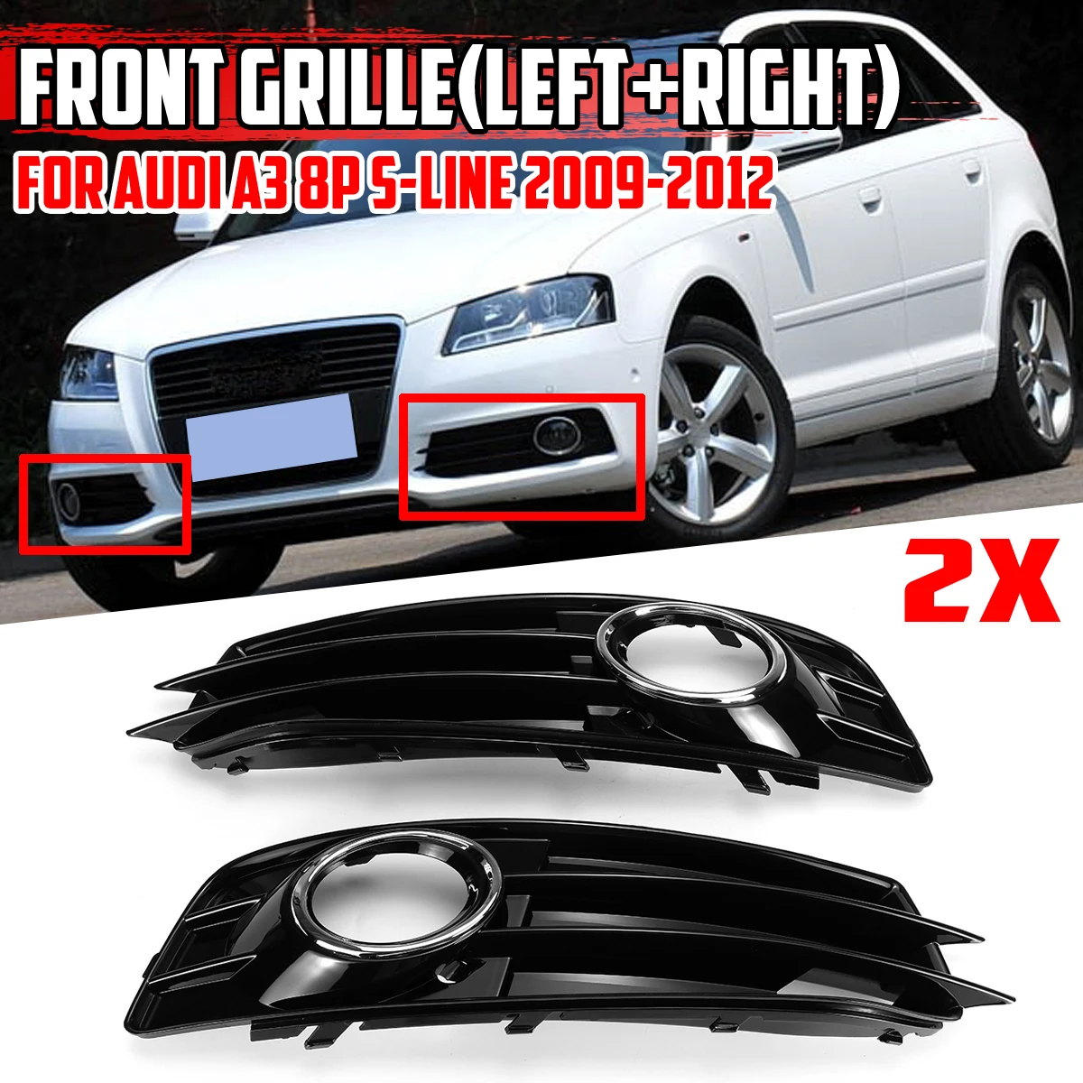 

Pair Car Front Bumper Fog Light Lamp Cover Mesh Hex Grille For Audi A3 8P S-Line 2009-2012 8P0807682 8P0807681 Fog Lamp Grill