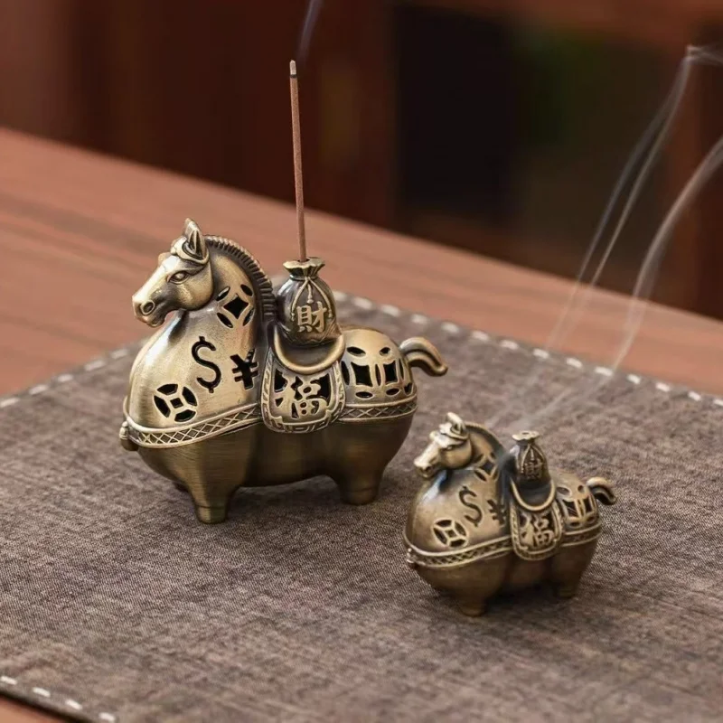 Metal Wealth Horse Incense Burner Censer, Dual Purpose Stick Incense Cone Incense Holder Tray, Vintage Tabletop Incense Ornament