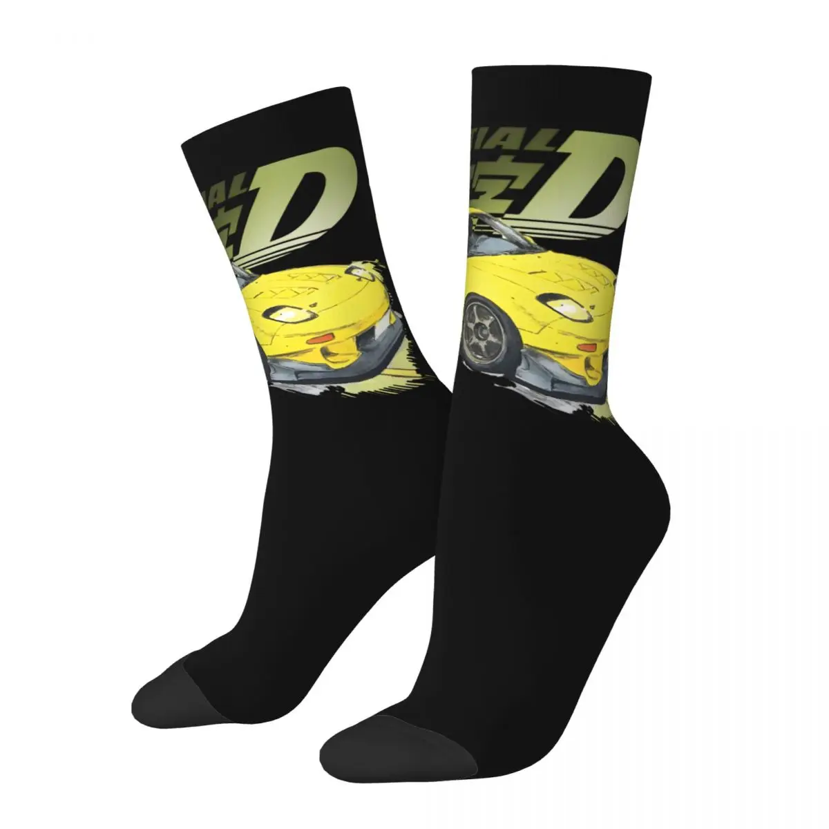 Funny Crazy Sock for Men FD Night's Out Sticker Hip Hop Harajuku Initial D Happy Seamless Pattern Printed Boys Crew compression