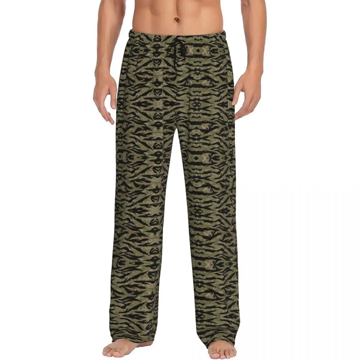 Custom Printed Tiger Stripe Camo Pajama Pants Men's Military Tactical Camouflage Sleep Sleepwear Bottoms with Pockets