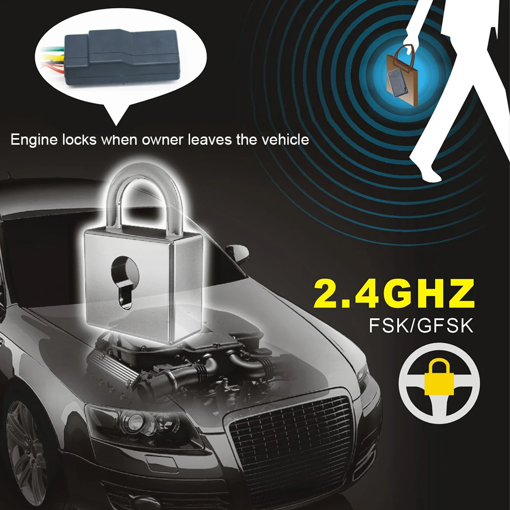 12V Auto Intelligent Secret Lock Anti-Hijacking 2.4GHz RFID Car Immobilizer Engine Dark Lock Alarm Wireless Engine Burglar Alarm