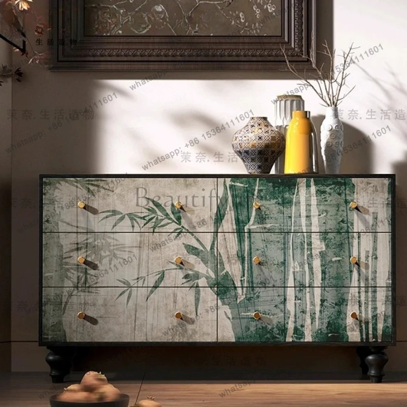 New Chinese-style six-chest cabinet, solid wood dresser, table, living room decoration, storage and storage integrated cabinet