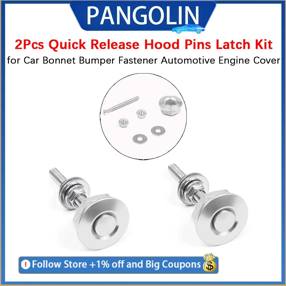 

PANGOLIN 2Pcs Quick Release Hood Pins Latch Kit Universal Hood Lock Clips for Car Bonnet Bumper Fastener Automotive Engine Cover