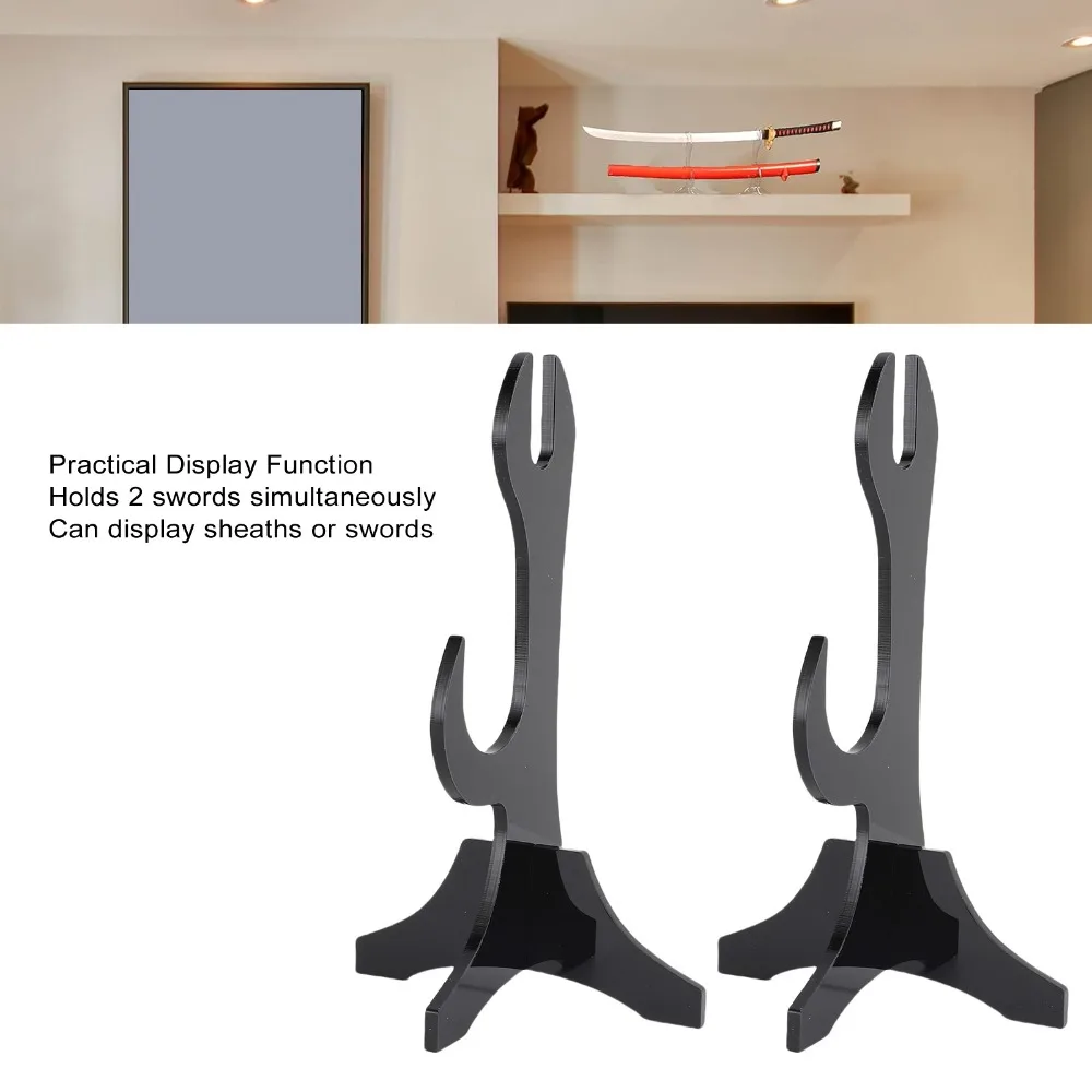 2Pcs Stable Black Sword Display Stand Acrylic 20 x 12cm Two Layer Sword Stand Samurai Sword Holder Display Use