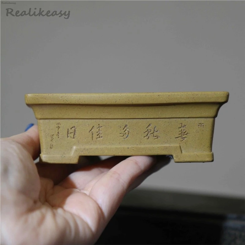 2025 Purple Clay Flower Pot Chinese Square Flower Pot Bonsai Pot Mini Classical Decorative Carving Succulent Pot With HolesLH843