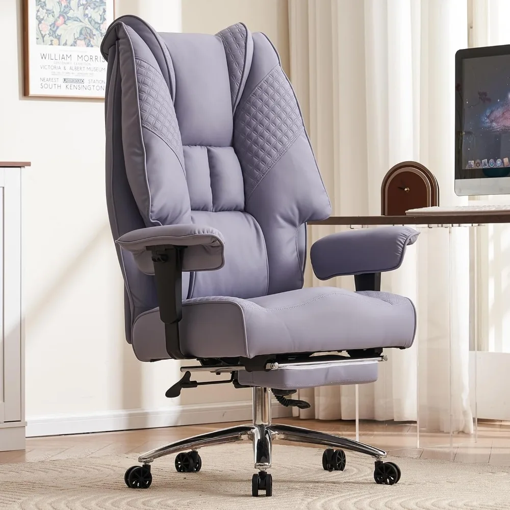 

Large High-back Office Chair, Wide Seat, Genuine Leather High-back Executive Office Chair, with Footrest and Lumbar Support