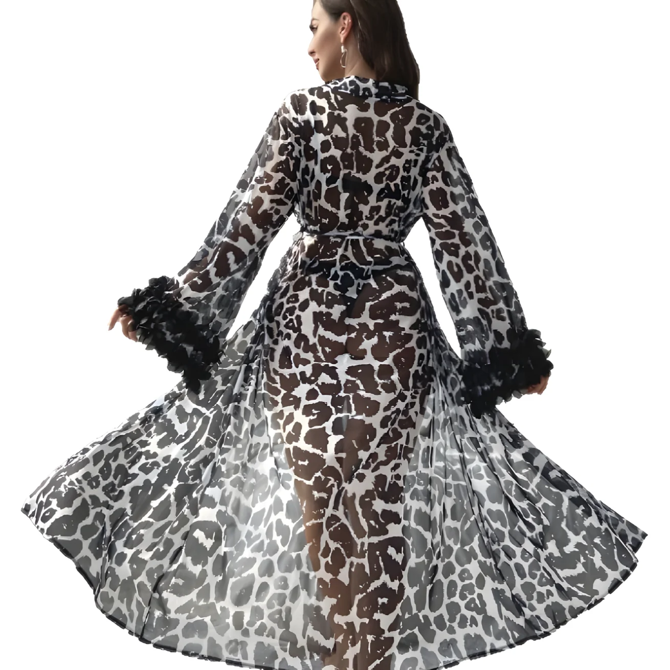 

Женская сексуальная пижама с принтом, длинный халат с леопардовым узором, повседневная домашняя одежда, банный халат, цельный удобный утренний халат 9527E