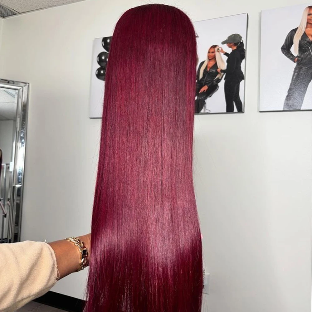

99J Burgundy 13x4 HD Transparent Straight Lace Front Wigs Human Hair Pre Plucked With Baby Hair 99J Colored 13X6 Lace Wigs