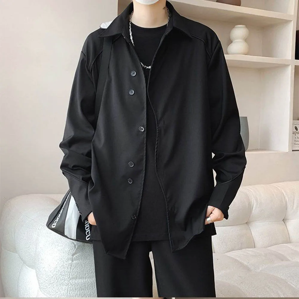 

Осенняя новая мужская однотонная рубашка с длинными рукавами в американском стиле ретро, модные тенденции, свободные повседневные нишевые мужские топы High Street, 2025 г.