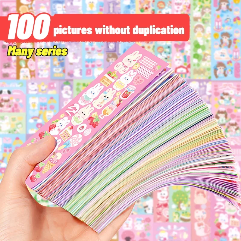 100/200 PCS Cute Stickers Kawaii Cartoon Laser Sticker for Kid Sticker Plate DIY Popular Campus Students Decoration Stationery