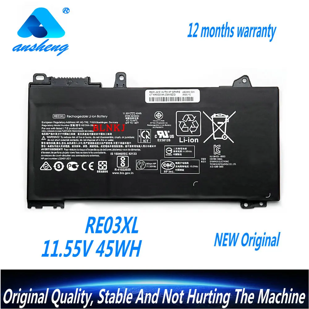 Original RE03XL Laptop Battery For HP ProBook 430 440 445 450 455 G6 Series HSTNN-DB9N HSTNN-UB7R L32407-2B1 L3240 11.55V 45WH