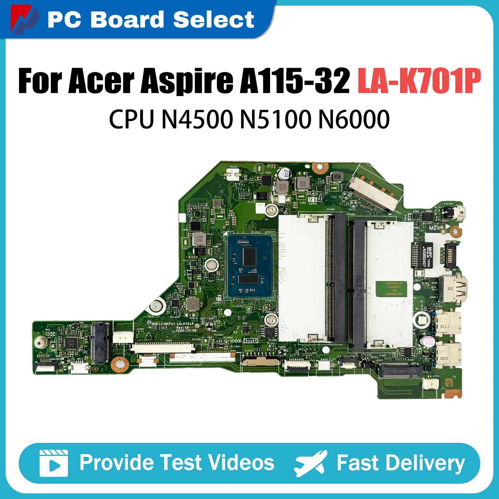 

Mainboard For Acer Aspire A115-32 A315-35 N20C5 laptop motherboard GH5JJ GH7JJ LA-K701P With N4500 N5100 N6000 CPU 100% Tested