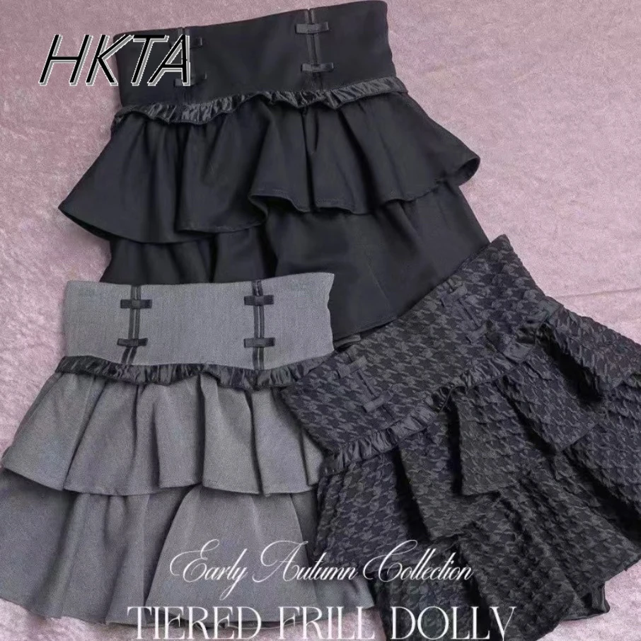 Japanese Mines Skirt for Women Girls 2025 Summer New High Waist Slim Skirt College Style Fashion Ruffle Design Short Plaid Skirt