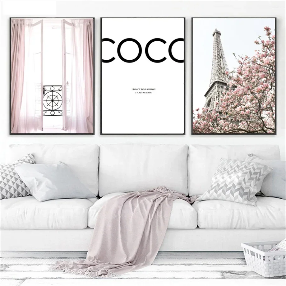 

Pastel Peony Paris Balcony Tower Door Nordic Posters And Prints Wall Art Canvas Painting Wall Pictures For Living Room Decor