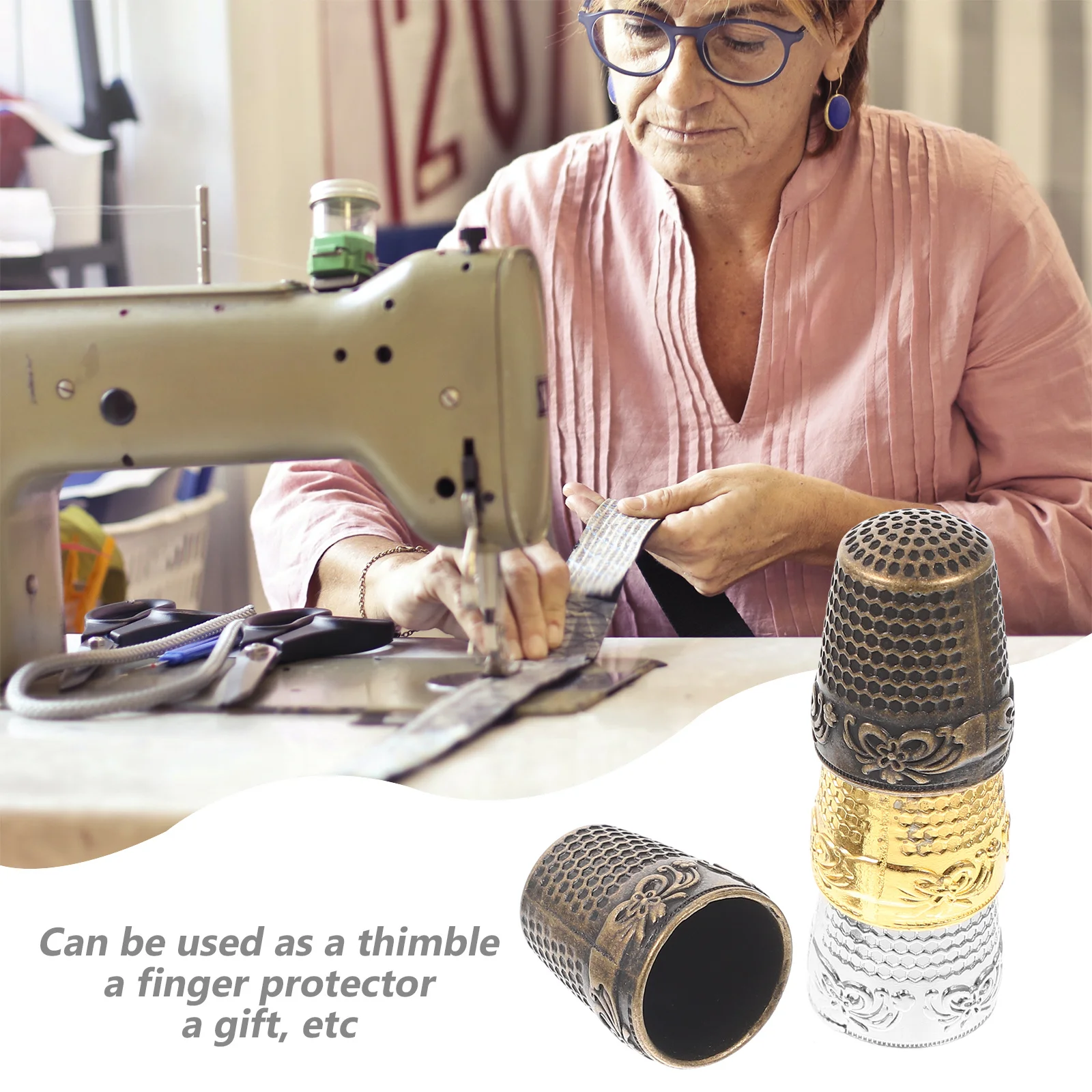 

8Pcs Professional Finger Thimbles Copper Sewing Protectors Portable Finger Protectors for Needlework DIY Sewing Thimble