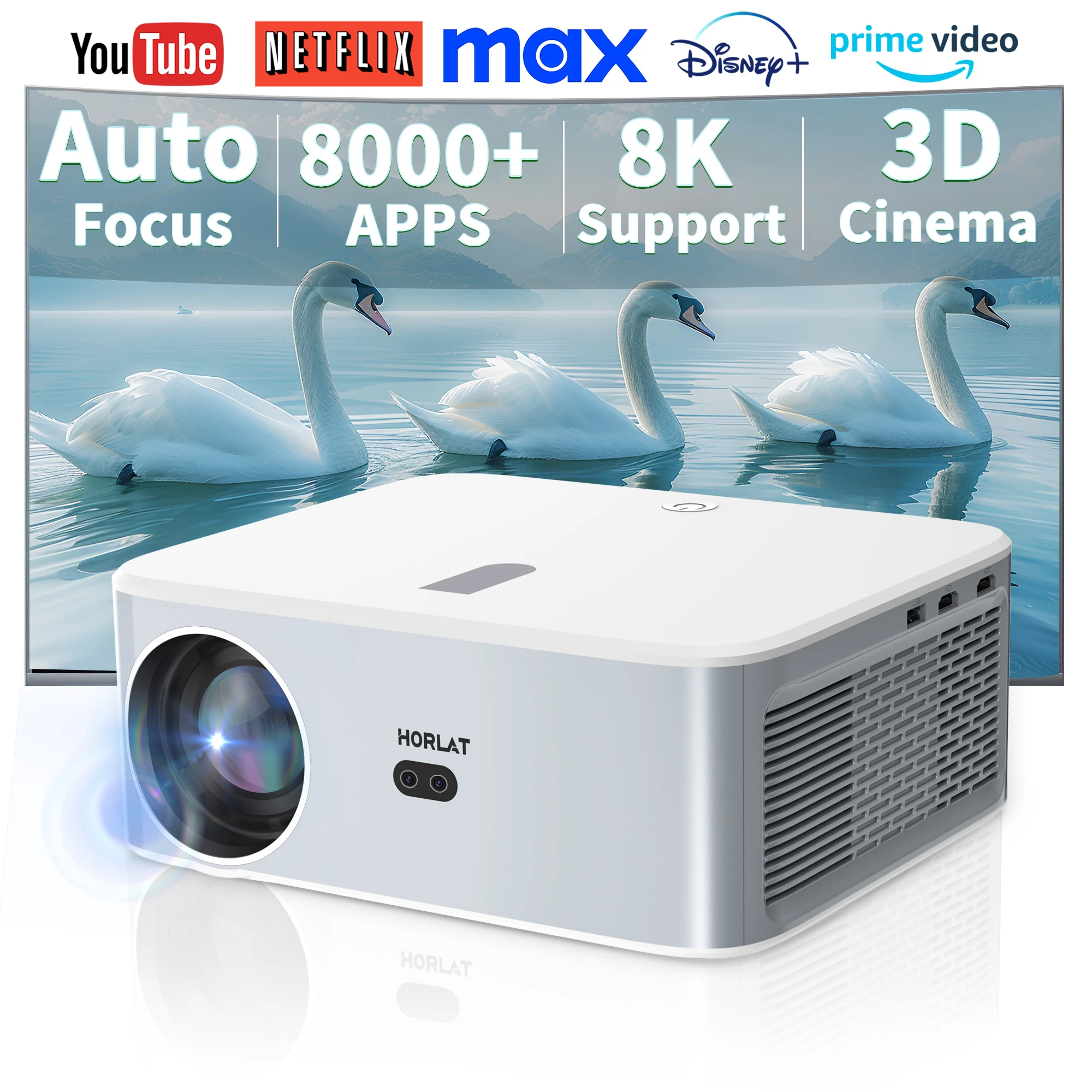 HORLAT Android LED 4K Projector 700ANSI Full HD 1080P Video Home Theater Keystone 5G WiFi 18000Lumens Portable Proyector