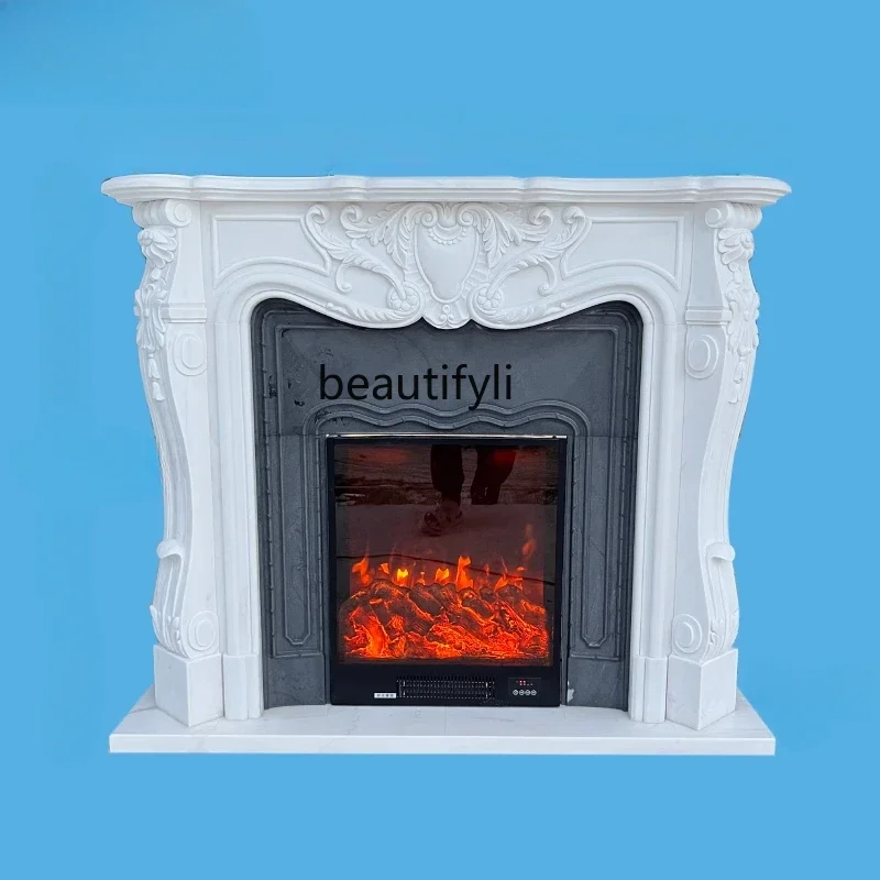 

CQYMarble fireplace white marble European stone carving retro interior entrance decorative cabinet ornament stone fireplace