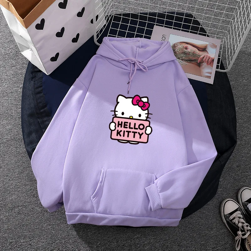 Cartoon Sanrio Hello-Kitty Cute Women Hoodie Korean Girls Fashion Sweatshirt Spring and Autumn Model Clothes Casual Long Sleeve