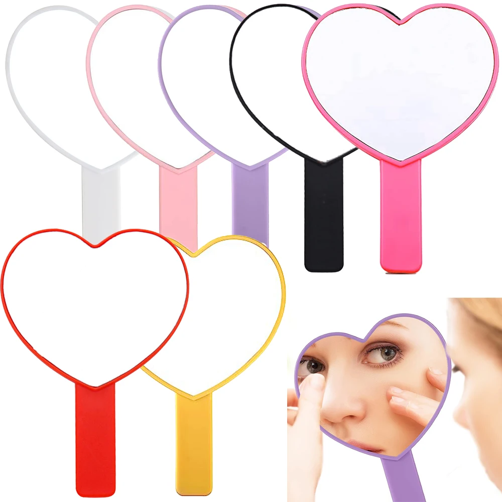 Eyelash Extension Heart-Shaped Handheld Mirrors Travel Portable Makeup Mirrors with Handle Square Cosmetic Mirror Salon Supplies