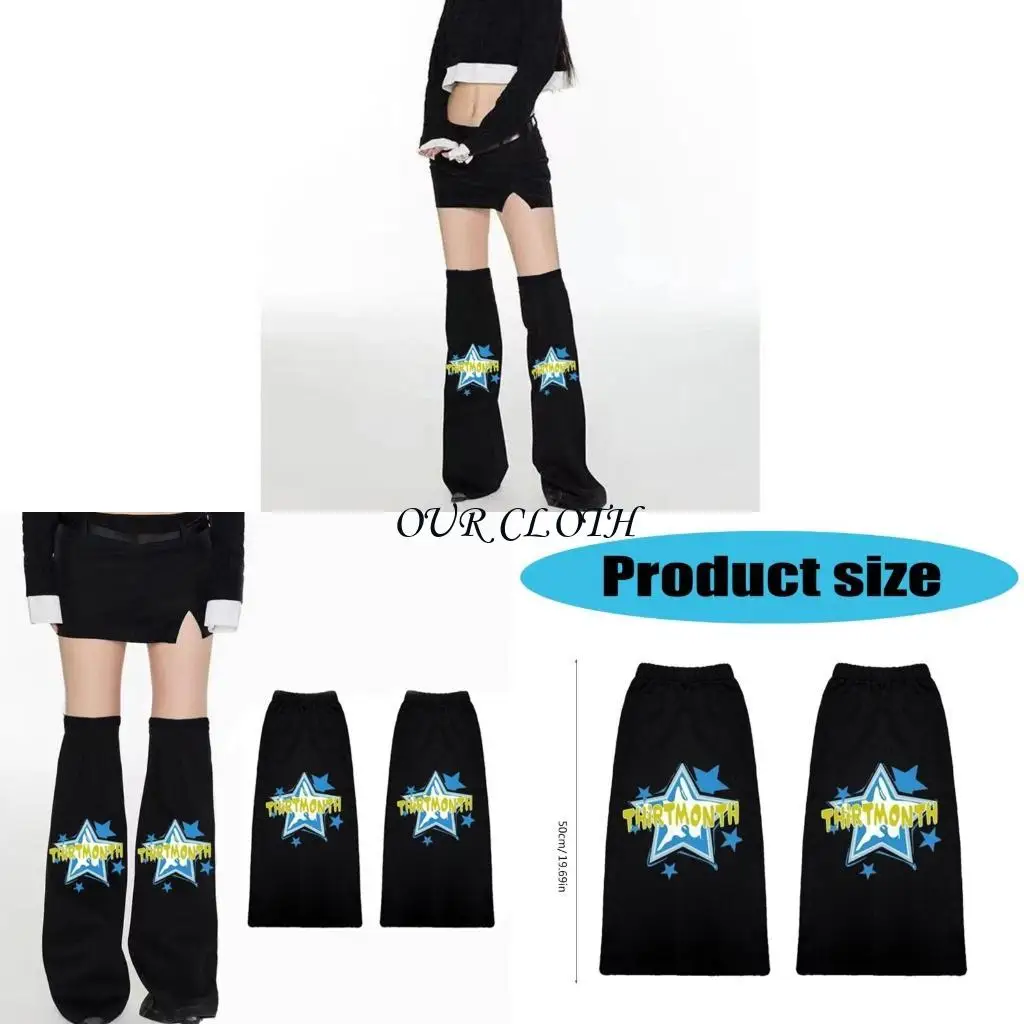

Women Subcultures Punk Overknee Black Denims Leg Warmers Star and Letters Graphics Flared Baggy Grunge Foot Covers Socks Y1AC