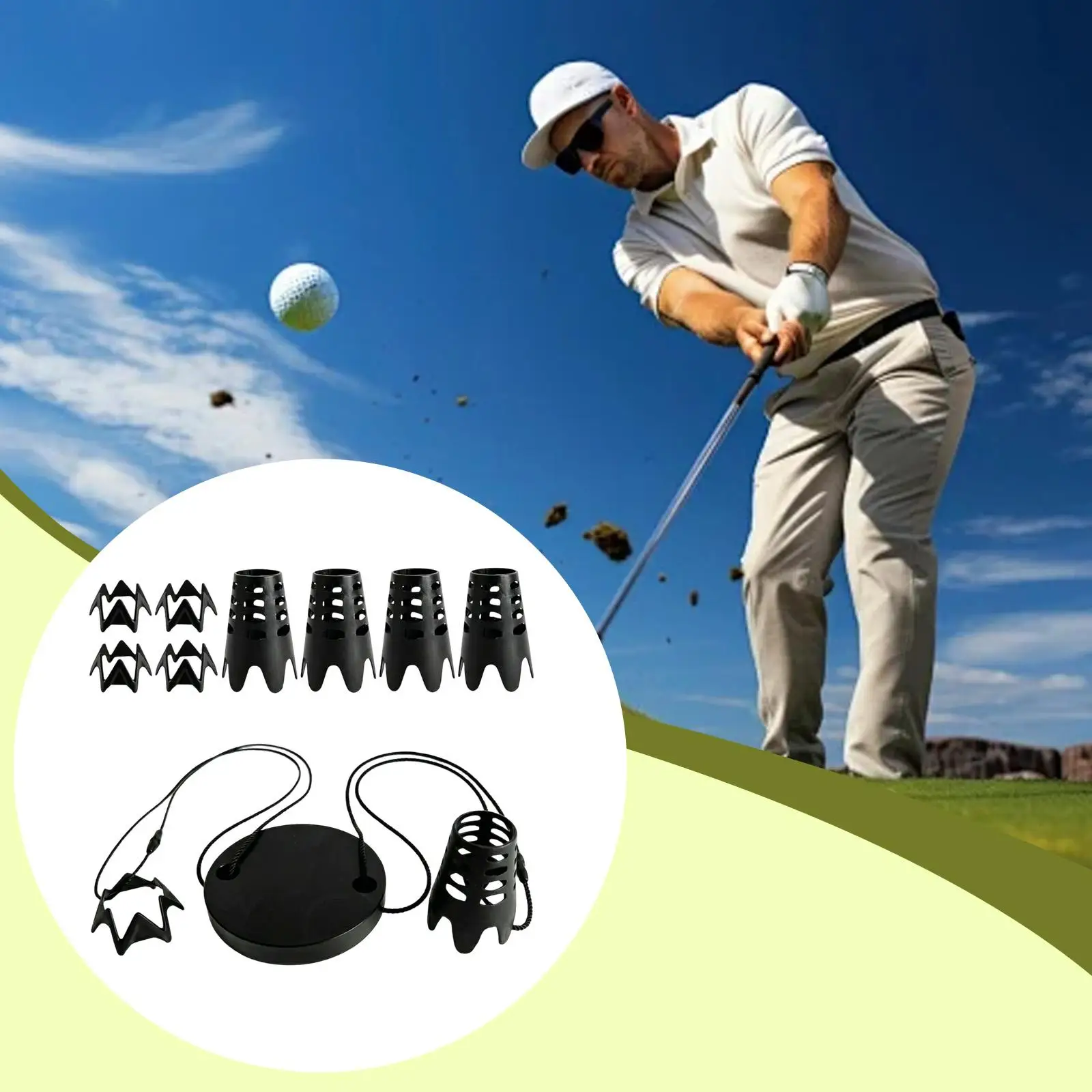 Golf Tees Set Indoor Golf Mat Tee Holder with Tether Base Professional Course Accessories for Flexible Home Hitting Off Mats