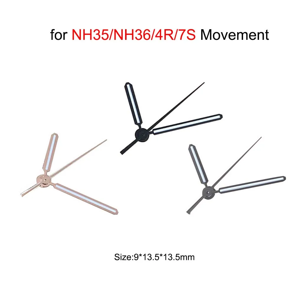 Green Luminous Watch Hands Set for NH35/NH36/4R/7S Movement Modified Watch Pointers 9*13.5*13.5mm 3Pins Needles