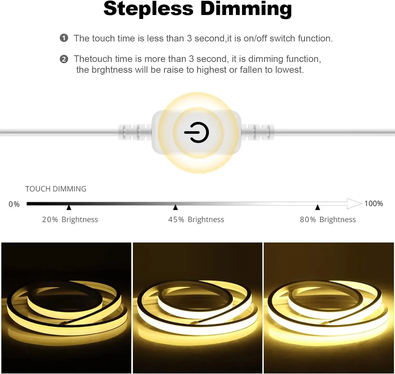 Impermeável LED Strip Lights para o quarto, flexível Dimmable, USB COB, interior e exterior, 5V, 1m, 2m, 3m