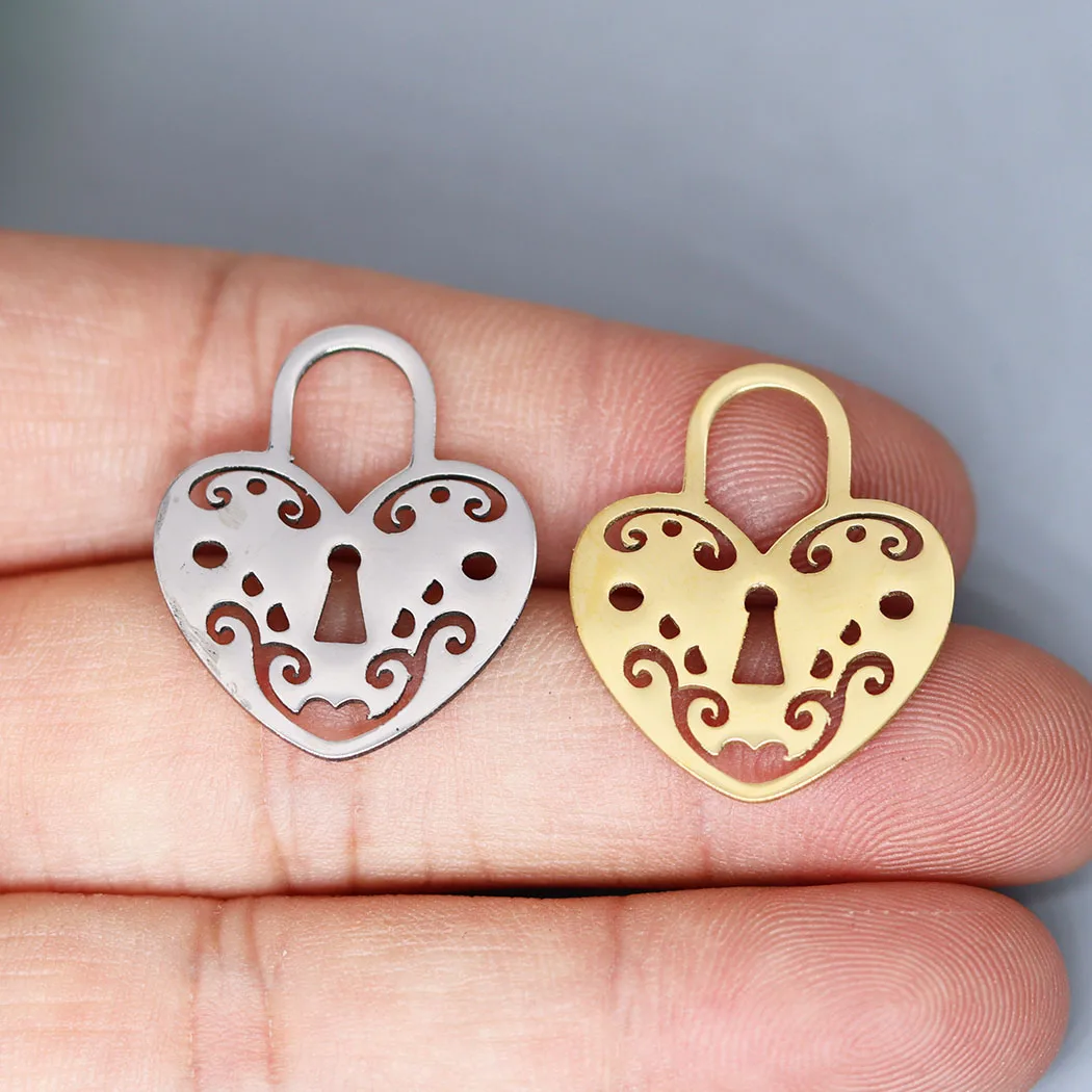 3pcs Love Heart Key Lock Engraved Charm Pendant DIY Necklace Handmade Earring Aesthetic Accessories Jewelry Making Supplies