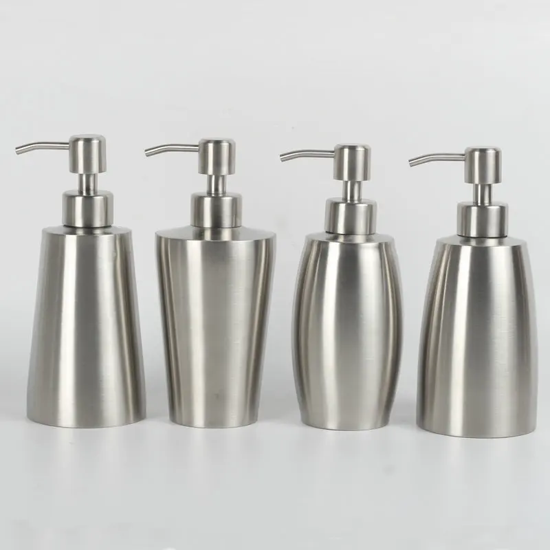 Silver 304 Stainless Steel Soap Dispensers Conical Hand Sanitizer Bottle 350ml Shampoo Dispenser