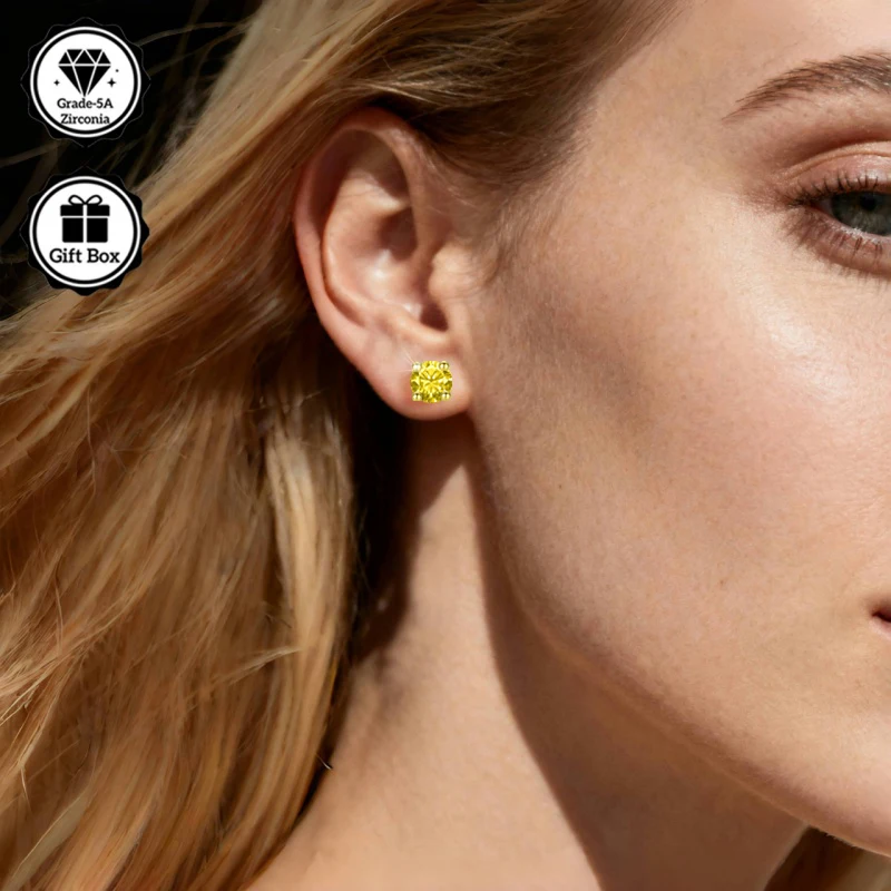 LAMVOICE Schmuck für Damen/Ohrstecker mit 0,2–4 Karat goldgelbem Zirkonia, hypoallergene Ohrringe, Weihnachtsgeschenk für