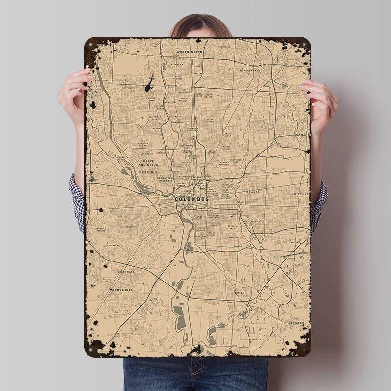 Columbus Living Room Decorations Wall Art of Murals Modern Home Decoration Ornaments Vintage Metal Plate Office Decor House Cozy