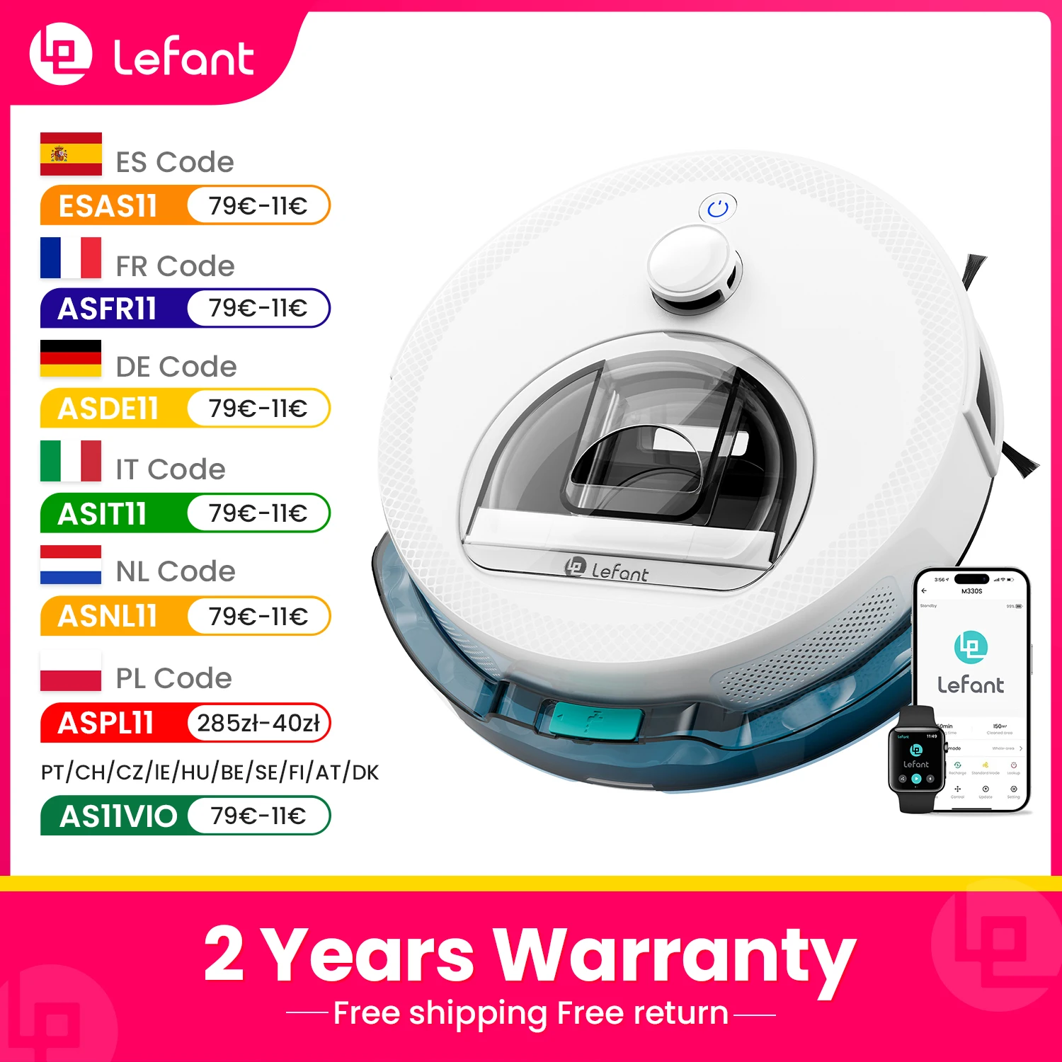 Lefant M330 Pro M 330S Robots Vacuum Cleaner & MIP Combination 5000 Pa dTOF LiDAR Navigation Alexa/Google/WiFi Ideal for T