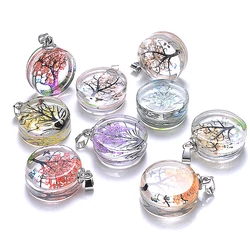 3Pcs/Pack 25x36mm Mixed Thick Round Real Dried Flower Necklace Crystal Glass Pendant For Jewelry Making DIY Charm Gifts Supplies