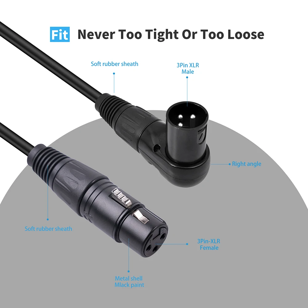 0.3/1/1.8M Right Angle XLR Male To Female 3 Pin Mic Cord 90-Degree XLR DSLR Video Cameras Microphone Cable Accessories