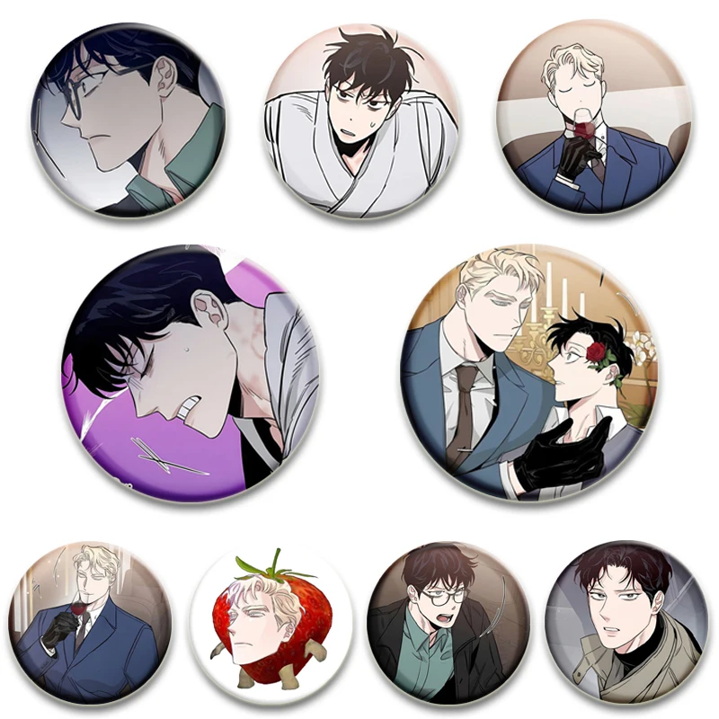 58/44/32MM Korean Comic Roses and Champagne BL Button Pins Leewon Caeser Boyslove Manga Brooch Badge Clothes Decoration Gifts