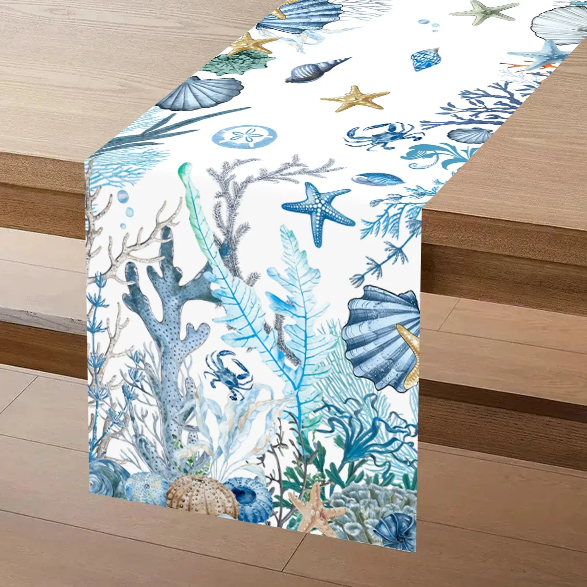 Marine Life Theme Table Runner 35*180cm Ocean Blue Theme Summer Kitchen Dinning Table Decoration Home Party Favors Supplies