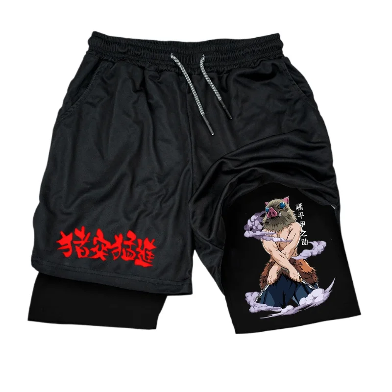 Men'S Fitness Performance Running Training Sports Shorts Fashion Print 2-In-1 Double-Layer Summer Mesh Quick-Drying  Running