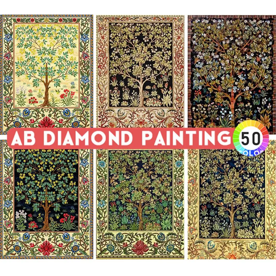 Pintura de diamante 5D Árbol de la vida William Morris AB Drill 50 colores Kit DIY punto de cruz mosaico bordado imágenes decoración del hogar