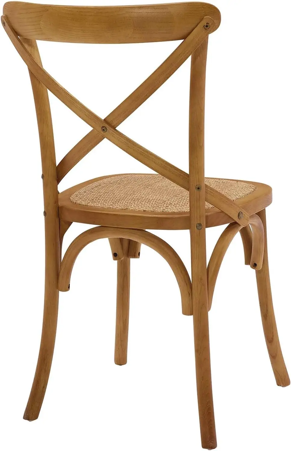 Rustic Modern Farmhouse Elm Wood Rattan Dining Chair in Walnut