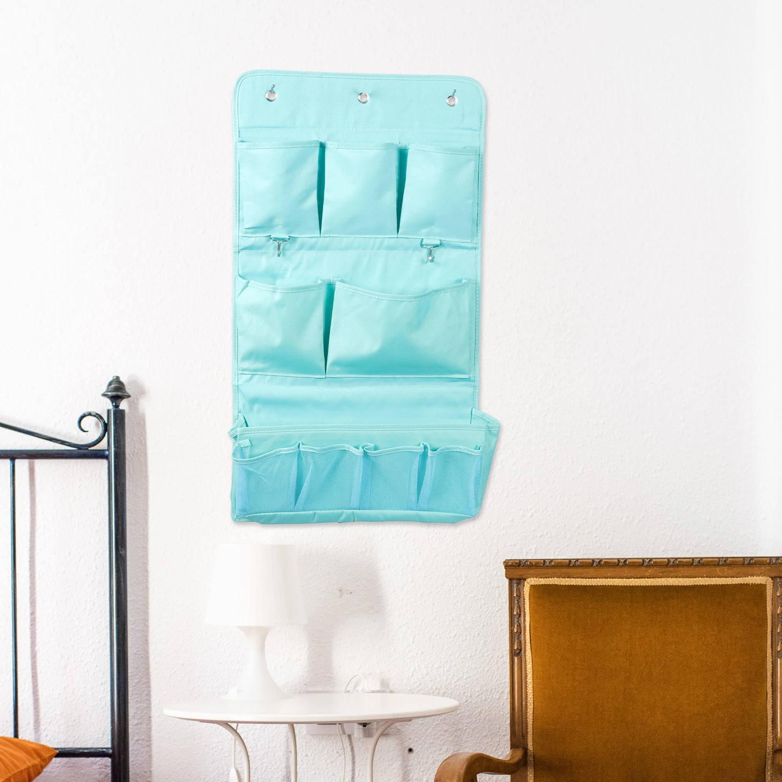 

1pc Wall Hanging Storage Bag Fabric Organizer Blue Multi-Pockets Oxford Cloth Home Bathroom Kitchen Door Solution