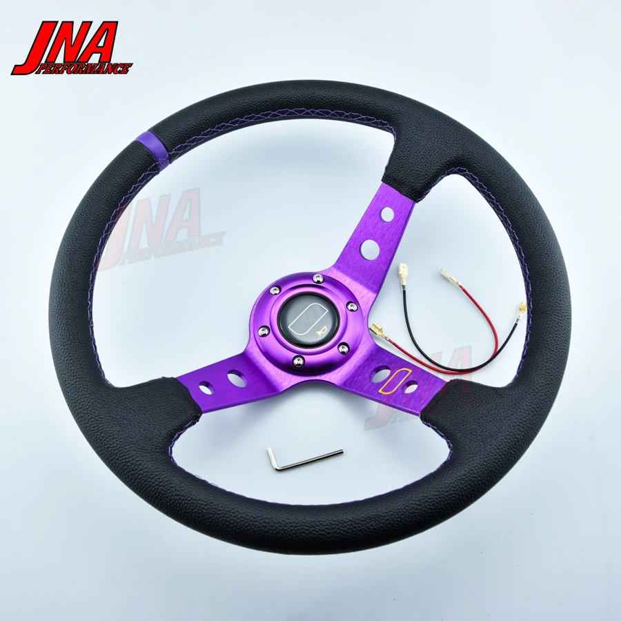 Purple Spoke JDM Sports Steering Wheel Universal Rally/Sim Racing Game PVC Steering Wheel PC-ST03