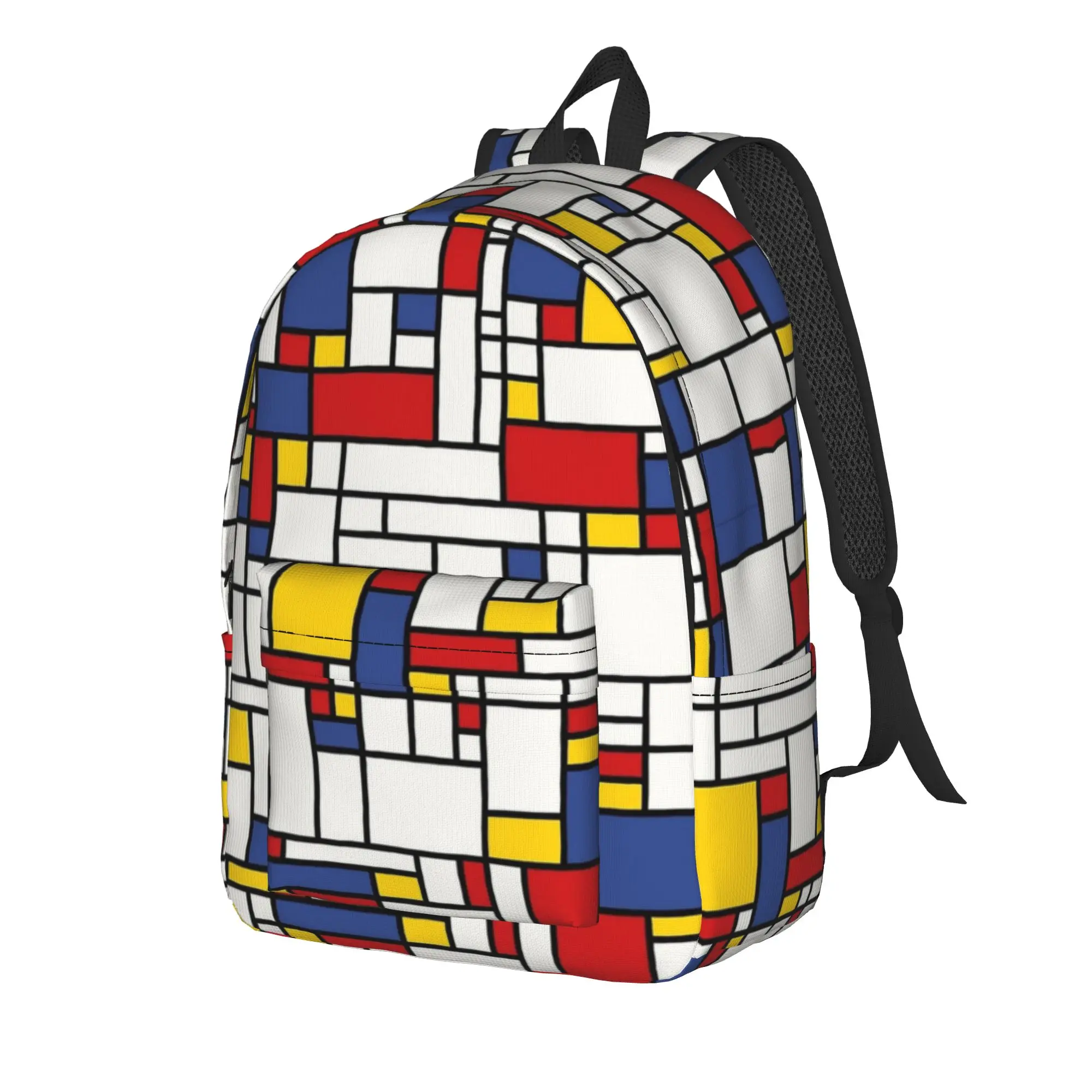 Piet Mondrian Abstract Pop 1960s Red Blue Backpack  Daily Backpacks Teen Casual School Bags High Quality Large Rucksack