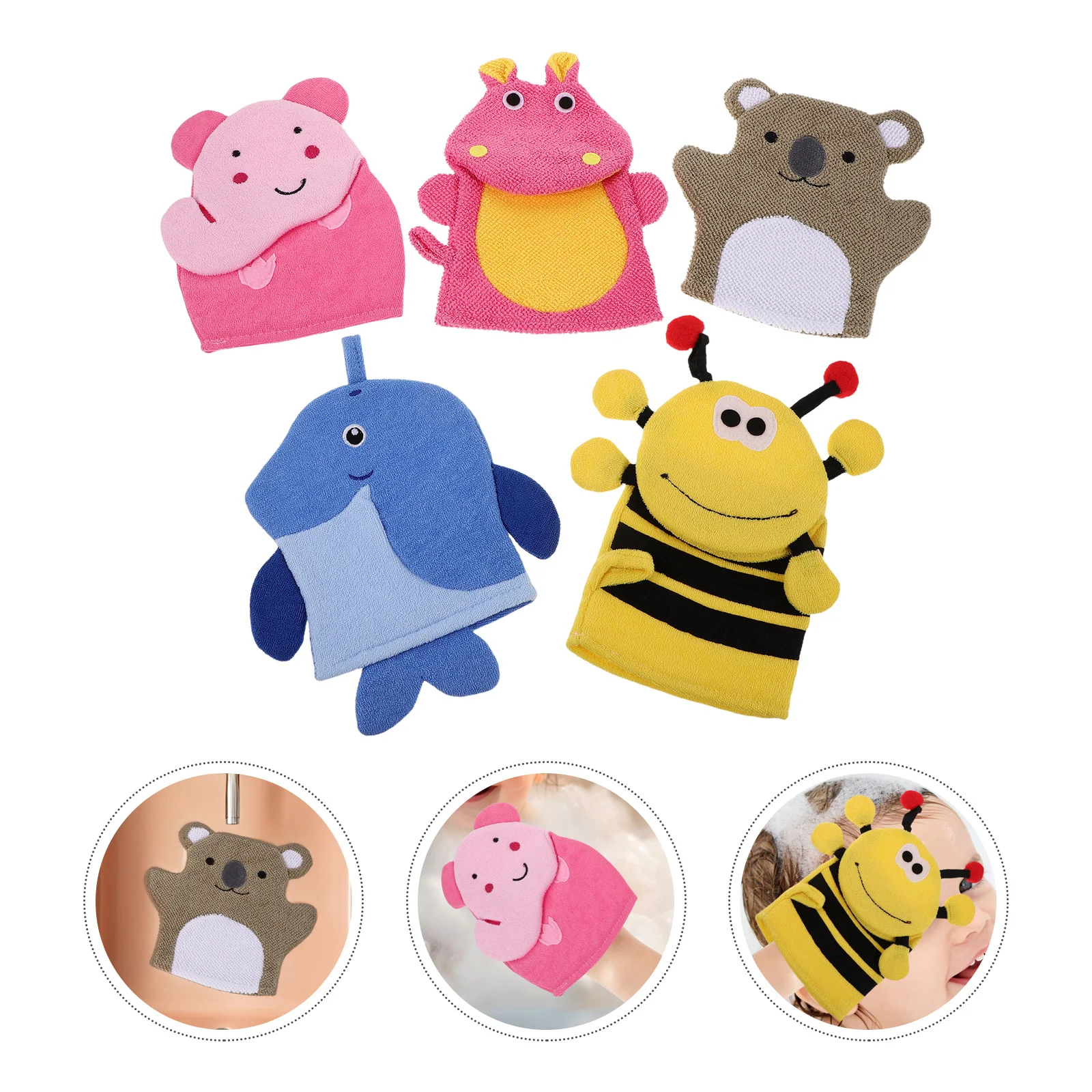 

5Pcs Kids Bath Mitts Animal Design Exfoliating Body Scrubber for Shower Deep Clean Travel Friendly Wash Glove for Children