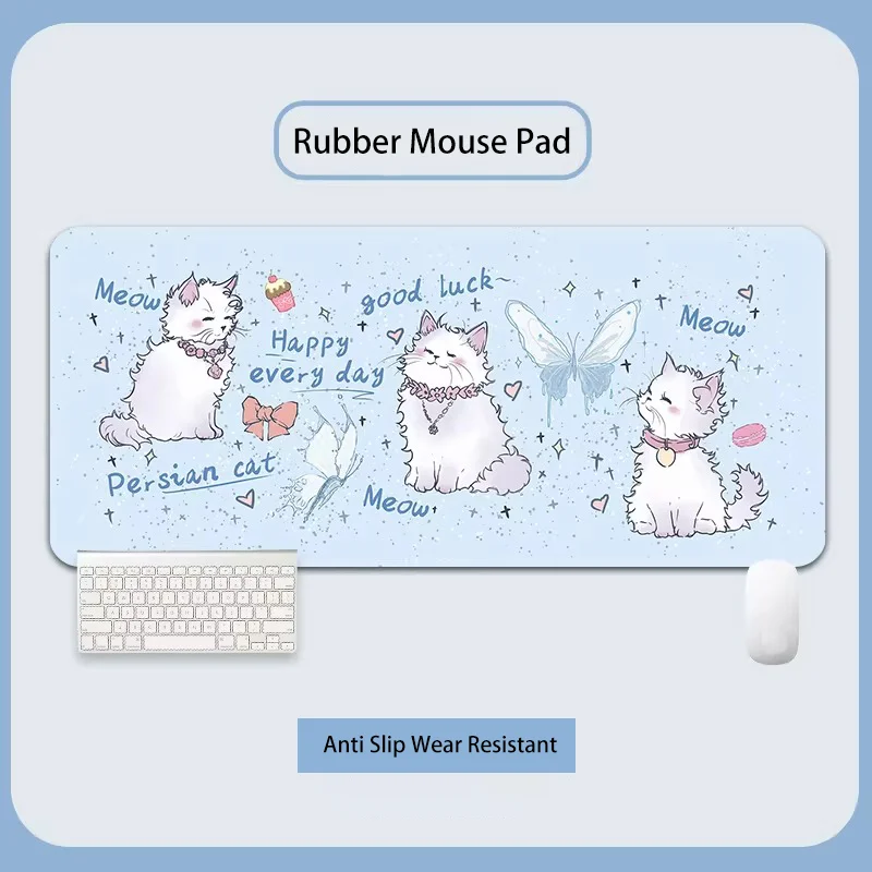 

Cute Happy Kitten Pink Bow Heart Delicious Cake Office Study Computer Keyboard XXL Rubber Mouse Mat Anti Slip Desktop Decoration