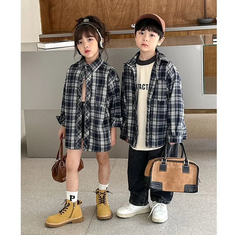 Dad Mom And Son Daughter Equal Shirts For The Whole Family Clothes 2023 Men Baby Boys Plaid Top Women Girls Long Sleeve Blouse