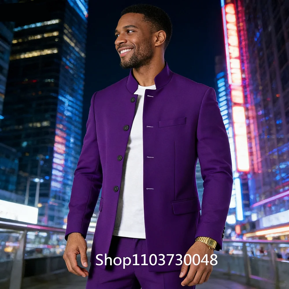 

Мужской высококачественный однотонный пиджак, модный повседневный приталенный пиджак с воротником-стойкой и одной пуговицей для мужчин