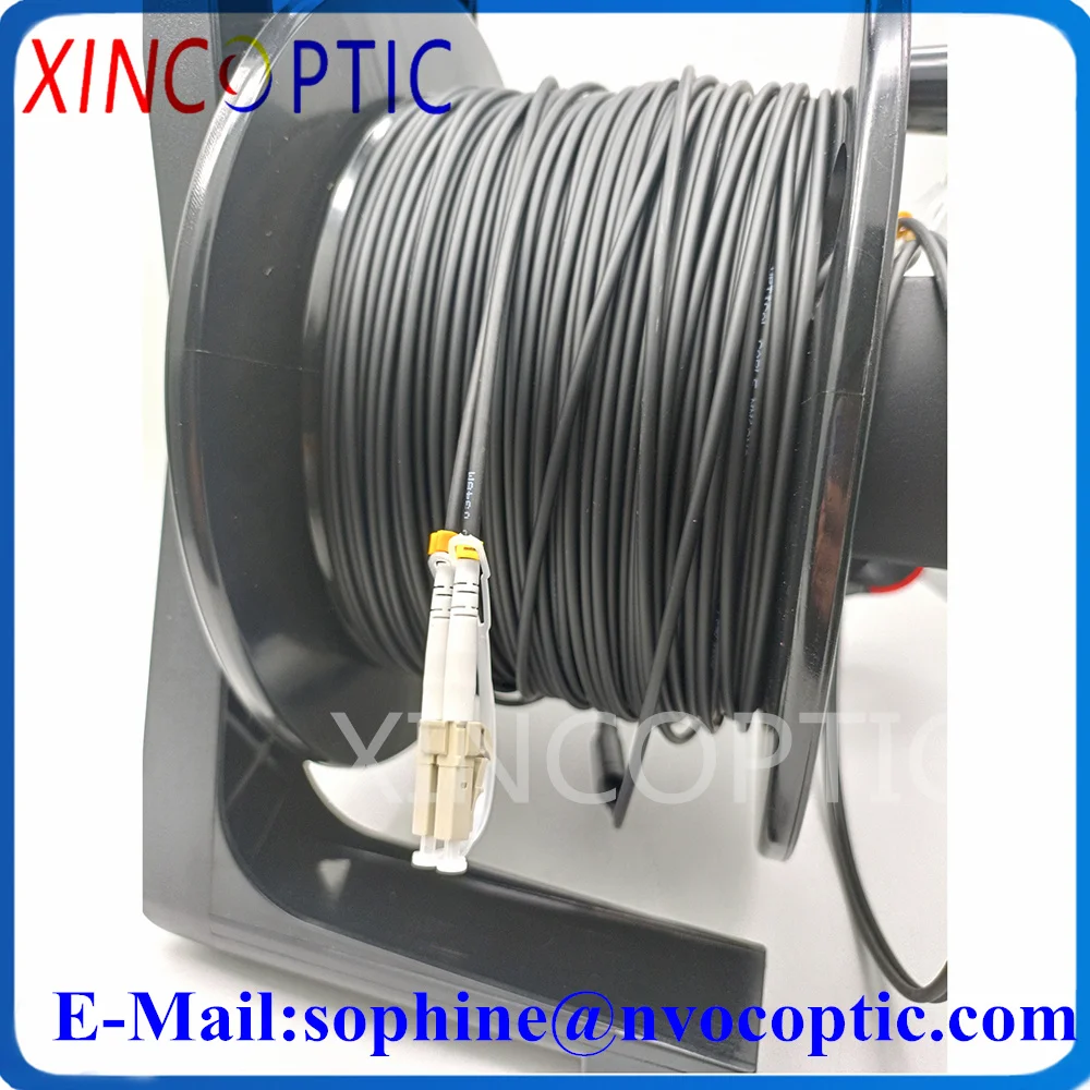 250M Outdoor 3.0mm OM3-150 MM Multimode LSZH Black Duplex LC-LC/SC/FC/ST Fiber Optic Jumper Cable With Protable PCD235 Reel/Roll