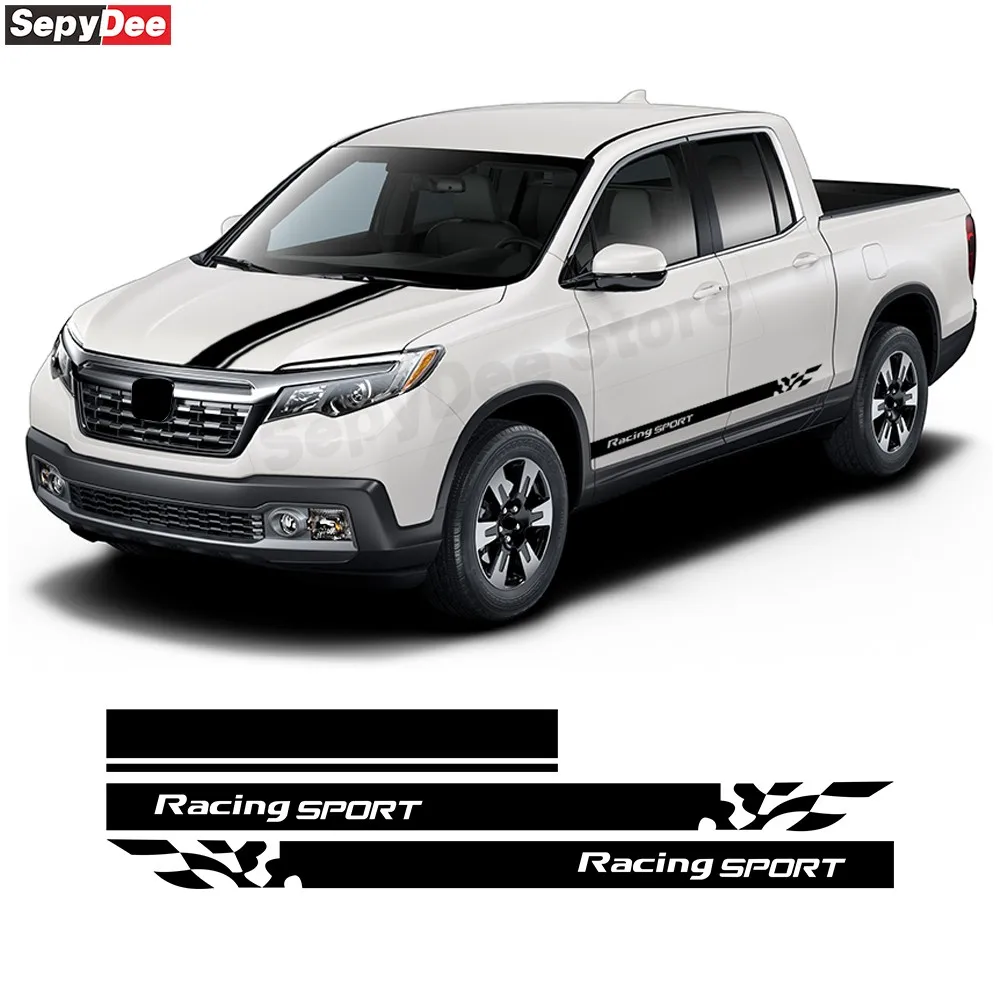 

2 шт., гоночный спортивный пикап, автомобильный капот, наклейки в полоску, комплект наклеек для Honda Ridgeline, автомобильные аксессуары